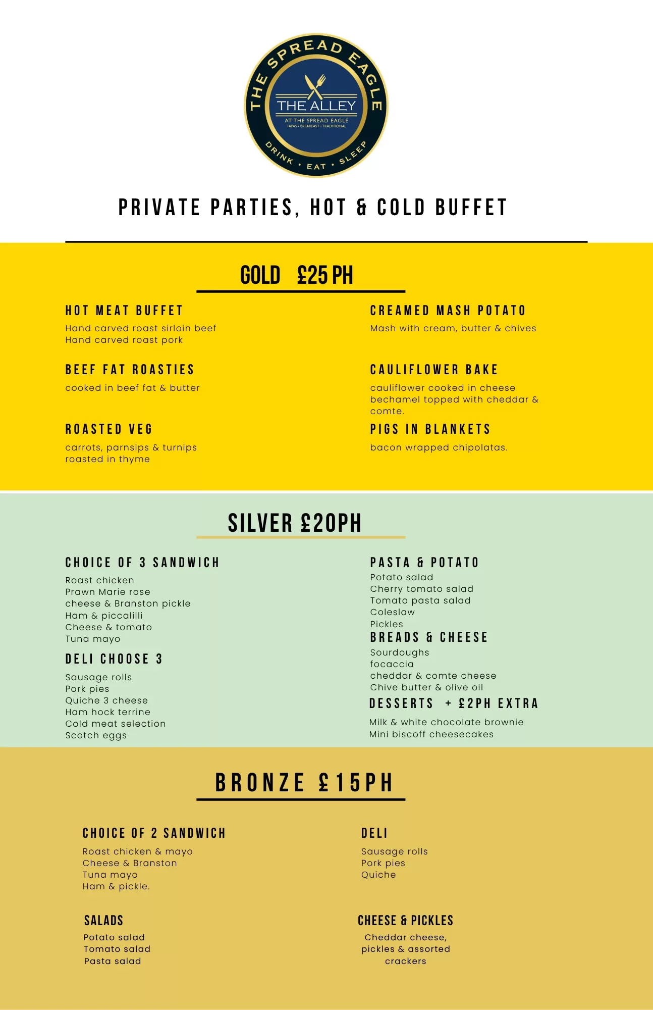 Buffet Menu at the Spread Eagle